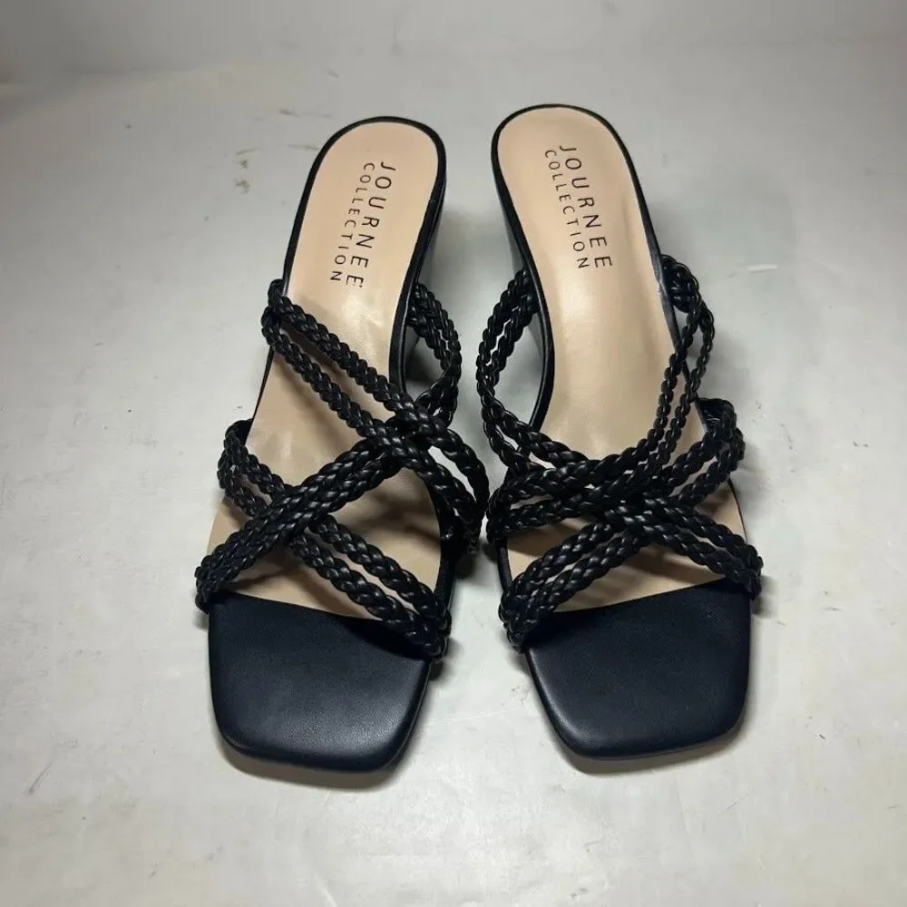Journee Collection Womens 8.5 M Black Strappy Baylen Wedge Sandals NIB OP1